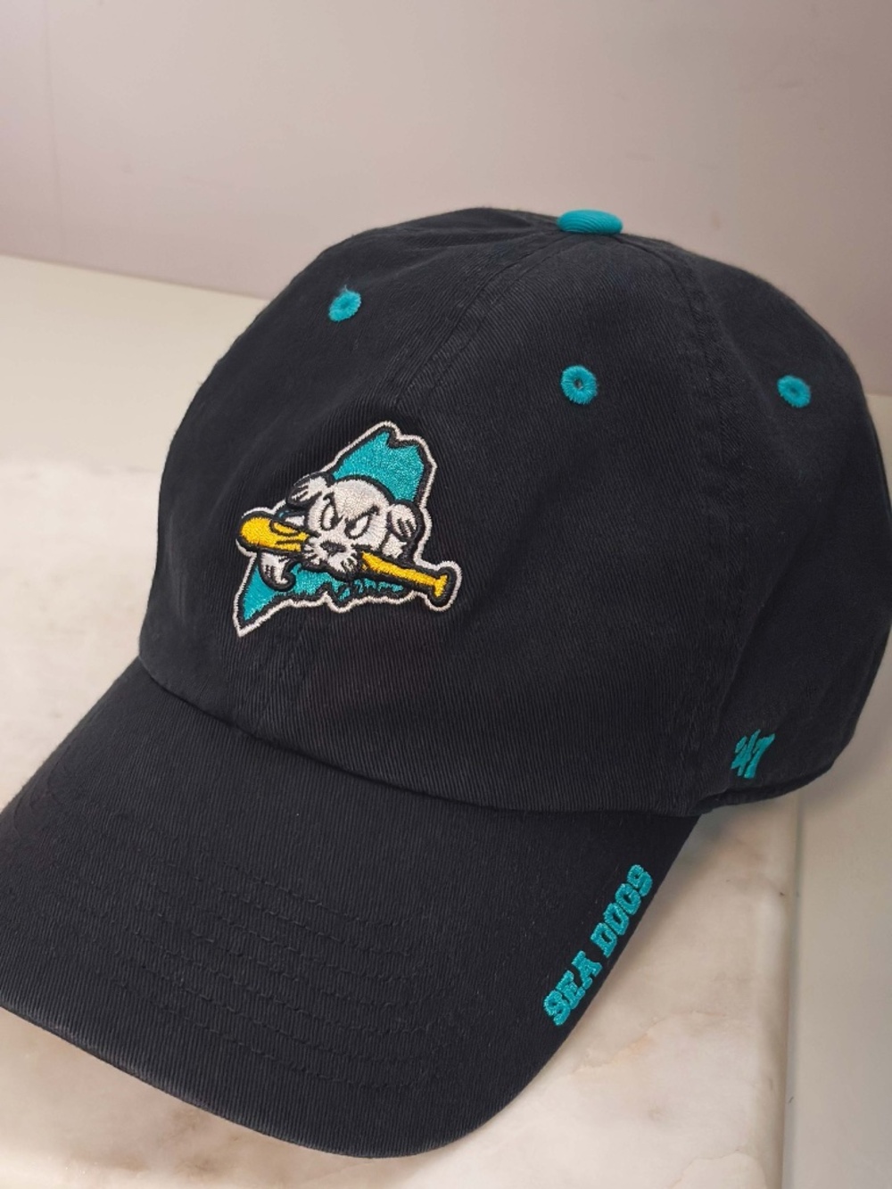 Portland Sea Dogs ’47 Brand Adjustable Hat Black Teal MiLB Baseball Cap
